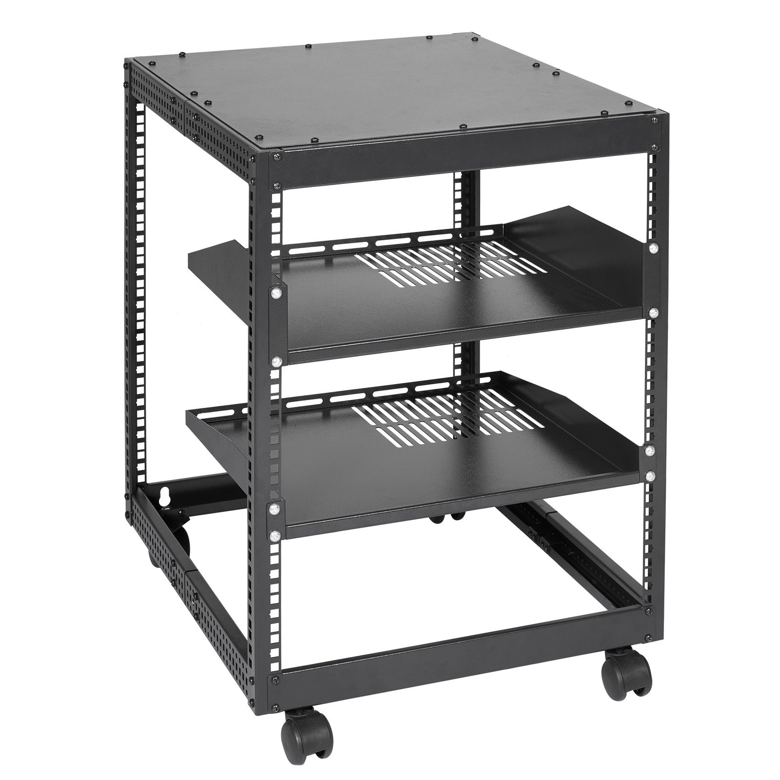 VEVOR 12U Rack de servidor de marco abierto, profundidad ajustable de 23 a 40 pulgadas, rack de servidor de red independiente o de montaje en pared, rack AV de 4 postes con ruedas, admite todos sus equipos de TI de red, equipo AV, enrutador, módem