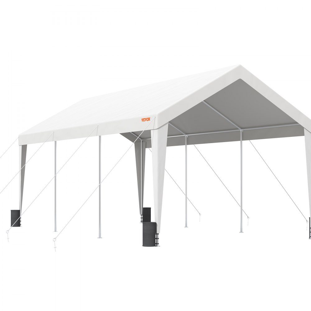 VEVOR Carport, toldo resistente de 3 x 6 m para coche, garaje, barco, fiesta, con 8 postes reforzados y 4 bolsas de peso, lona impermeable y resistente a los rayos UV para todo tipo de clima, ideal para SUV, F150, coche, camión y barco.