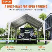 VEVOR Carport, 10 x 20 pies, toldo para coche, garaje, barco, refugio, tienda de campaña para fiestas con 8 postes reforzados y 4 bolsas de peso, lona resistente a los rayos UV, impermeable para todas las estaciones para SUV, F150, coche, camión, barco