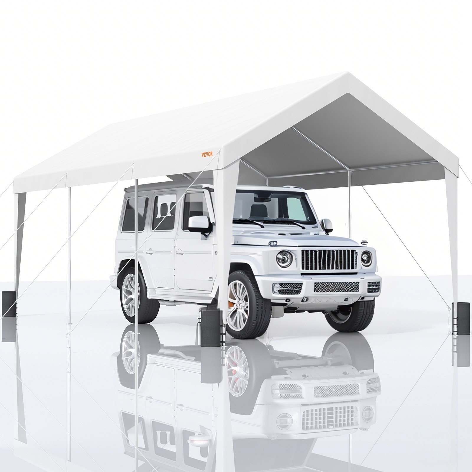 VEVOR Carport, toldo resistente de 3 x 6 m para coche, garaje, barco, fiesta, con 8 postes reforzados y 4 bolsas de peso, lona impermeable y resistente a los rayos UV para todo tipo de clima, ideal para SUV, F150, coche, camión y barco.