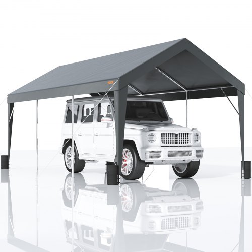 VEVOR Carport, Toldo para Coche Resistente de 10 x 20 pies, Refugio para Garaje al Aire Libre con 8 Postes Reforzados y 4 Bolsas con Peso, Carpa para Garaje Instantánea Impermeable Resistente a los Rayos UV para Fiesta, Jardín, Barco, Gris Oscuro