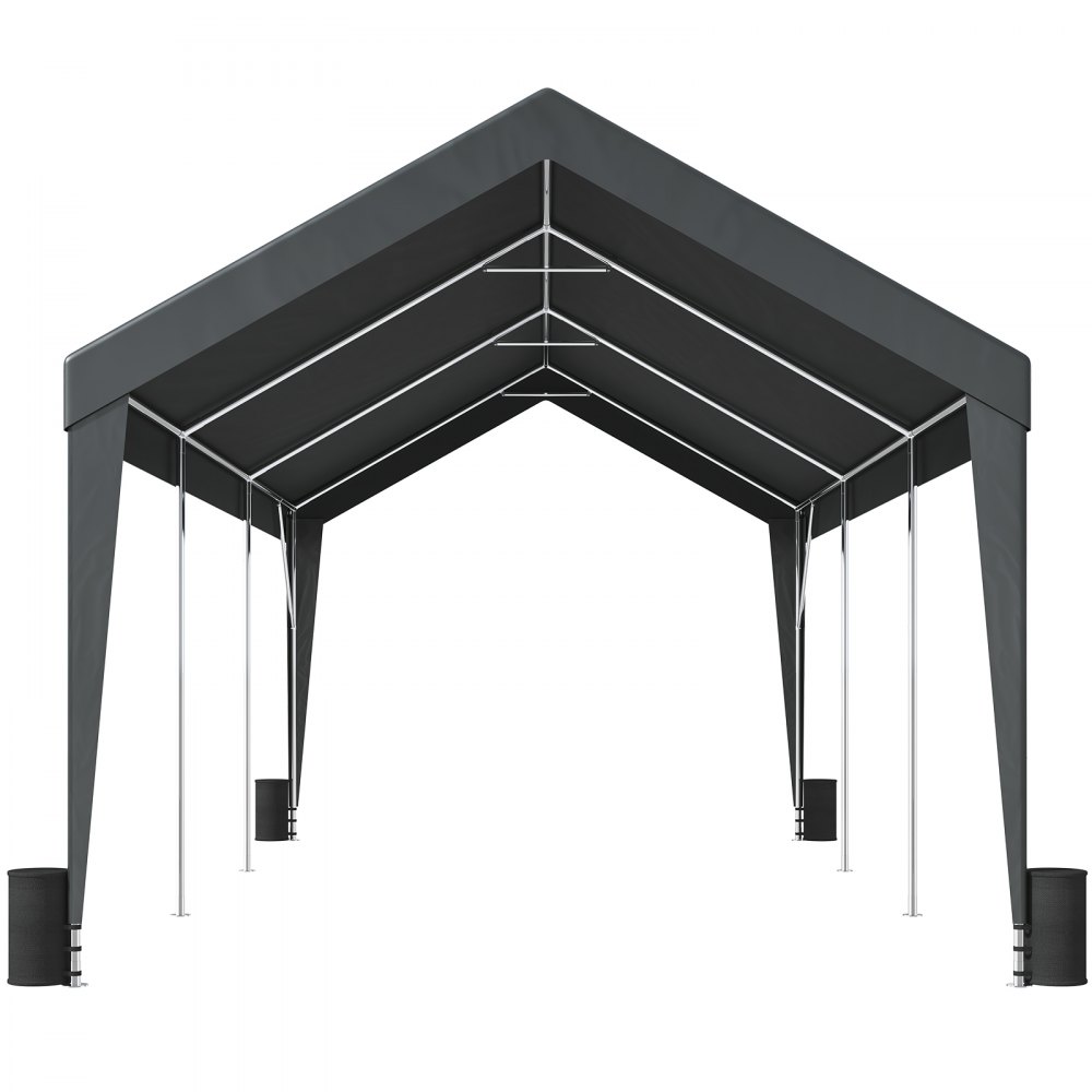 VEVOR Carport, Toldo para Coche Resistente de 10 x 20 pies, Refugio para Garaje al Aire Libre con 8 Postes Reforzados y 4 Bolsas con Peso, Carpa para Garaje Instantánea Impermeable Resistente a los Rayos UV para Fiesta, Jardín, Barco, Gris Oscuro