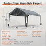 VEVOR Carport, Toldo para Coche Resistente de 10 x 20 pies, Refugio para Garaje al Aire Libre con 8 Postes Reforzados y 4 Bolsas con Peso, Carpa para Garaje Instantánea Impermeable Resistente a los Rayos UV para Fiesta, Jardín, Barco, Gris Oscuro