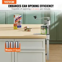 Abrelatas manual VEVOR, abridor de mesa comercial para latas grandes, abrelatas resistente con base, abridor de tarros industrial de altura ajustable para latas de hasta 15,7 pulgadas de alto, para restaurante, hotel, bar en casa
