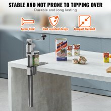 Abrelatas manual VEVOR, abridor de mesa comercial para latas grandes, abrelatas resistente con base, abridor de tarros industrial de altura ajustable para latas de hasta 15,7 pulgadas de alto, para restaurante, hotel, bar en casa