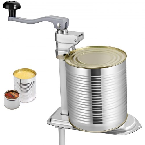 Abrelatas comercial VEVOR, 18,9"/48 cm de largo, abrelatas de mesa manual de acero inoxidable para hasta 11,8"/30 cm de alto, fijo con abrazadera o tornillos, mango oscilante ergonómico y un cuchillo de repuesto, para restaurantes