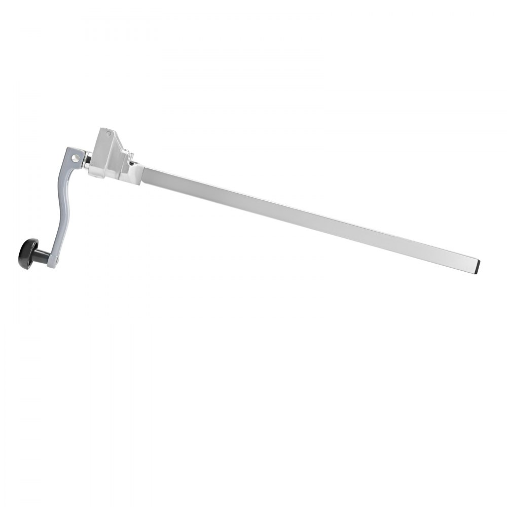 Abrelatas comercial VEVOR con brazo largo de metal y mango ergonómico sobre fondo blanco.
