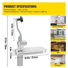 Abrelatas comercial VEVOR, 23,2"/59 cm de largo, abrelatas de mesa manual de acero inoxidable para hasta 15,7"/40 cm de alto, fijo con abrazadera o tornillos, mango oscilante ergonómico y un cuchillo de repuesto, para restaurantes