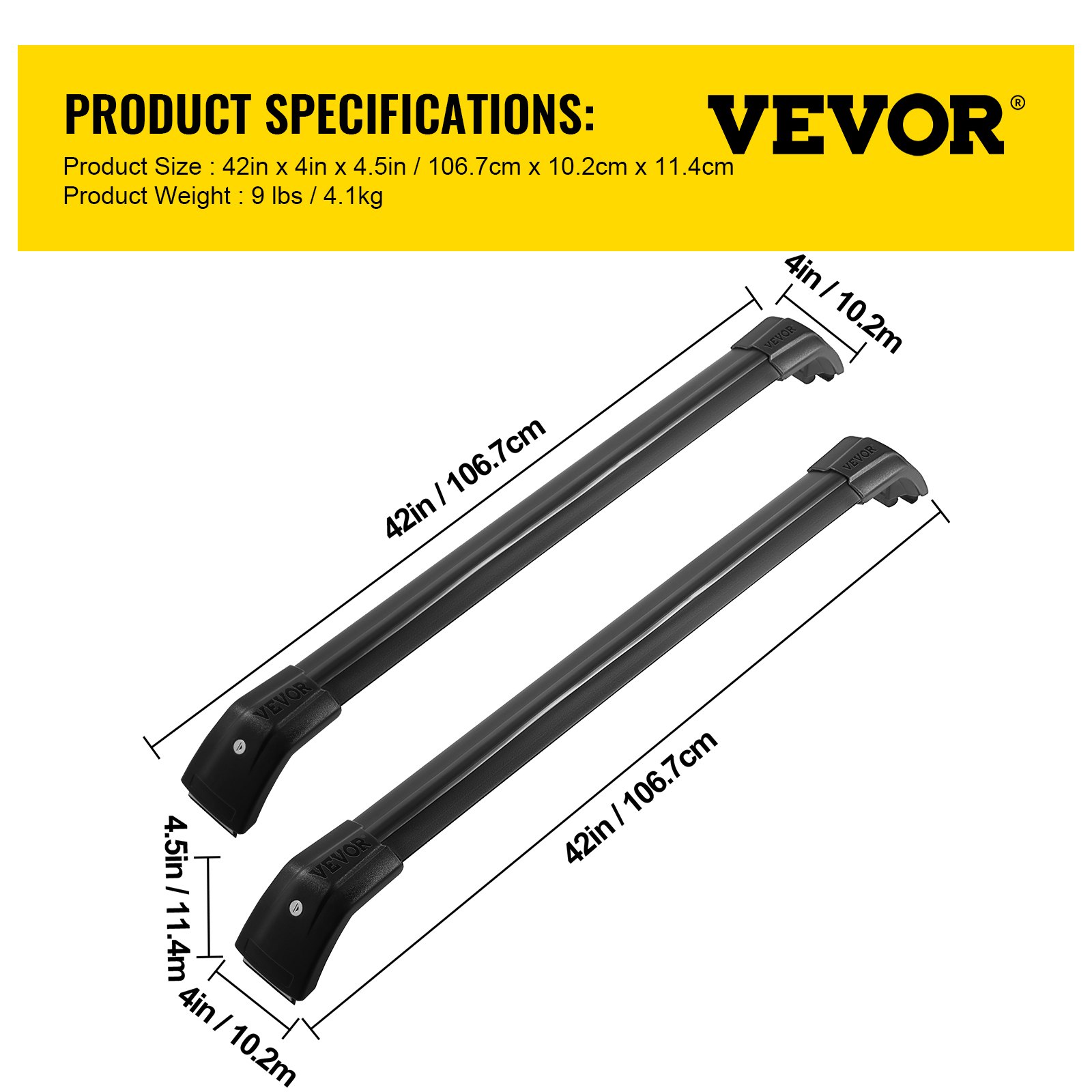 Portaequipajes VEVOR para Kia Sorento, dimensiones 42 x 4,5 pulgadas, color negro, peso de 9 libras.