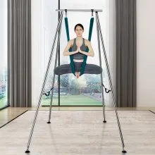 VEVOR Marco de yoga aéreo y hamaca de yoga, soporte de columpio de yoga profesional de 9,67 pies de altura, viene con hamaca aérea de 6,6 yardas, capacidad de carga máxima de 551,15 libras, plataforma de yoga para yoga aéreo en interiores y exteriores, verde