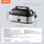 Horno asador eléctrico VEVOR de 18 cuartos de galón con tapa autoadhesiva, 1450 W, descongelación y calentamiento, temperatura ajustable, bandeja y rejilla extraíbles, apto para pavos de hasta 22 lb