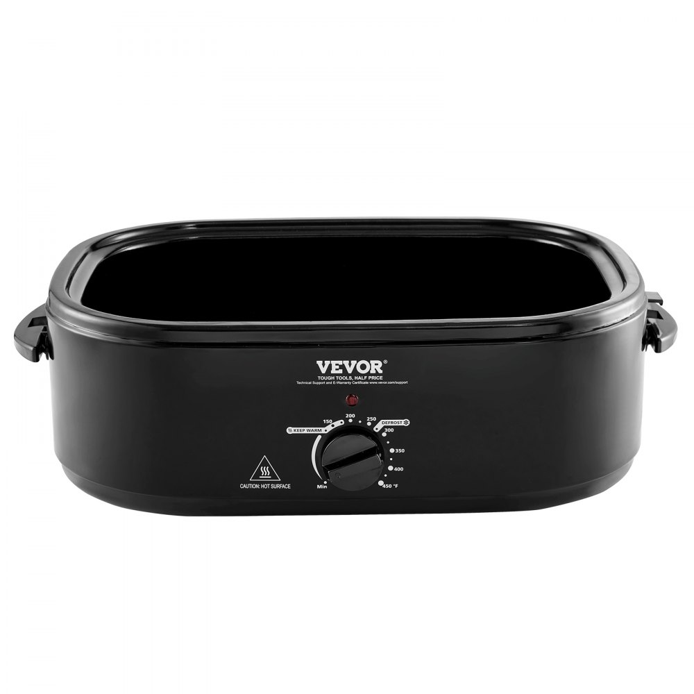 Horno tostador eléctrico VEVOR en color negro con dial de temperatura y asas en ambos lados.