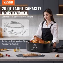 VEVOR Horno asador eléctrico, horno asador de pavo de 20 cuartos con tapa autobastante, horno asador de 1450 W con función de descongelación y calentamiento, temperatura ajustable, bandeja y rejilla extraíbles, se adapta a pavos de hasta 24 libras