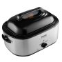 Horno tostador eléctrico VEVOR con tapa negra, perilla de control de temperatura y cuerpo de acero inoxidable.