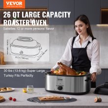 VEVOR Horno asador eléctrico, horno asador de pavo de 26 cuartos con tapa auto-bastante, horno asador de 1450 W con función de descongelación y calentamiento, temperatura ajustable, bandeja y rejilla extraíbles, se adapta a pavos de hasta 30 libras