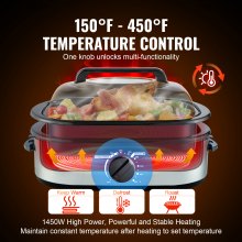 VEVOR Horno asador eléctrico, horno asador de pavo de 26 cuartos con tapa auto-bastante, horno asador de 1450 W con función de descongelación y calentamiento, temperatura ajustable, bandeja y rejilla extraíbles, se adapta a pavos de hasta 30 libras