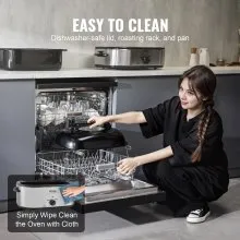 VEVOR Horno asador eléctrico, horno asador de pavo de 26 cuartos con tapa auto-bastante, horno asador de 1450 W con función de descongelación y calentamiento, temperatura ajustable, bandeja y rejilla extraíbles, se adapta a pavos de hasta 30 libras
