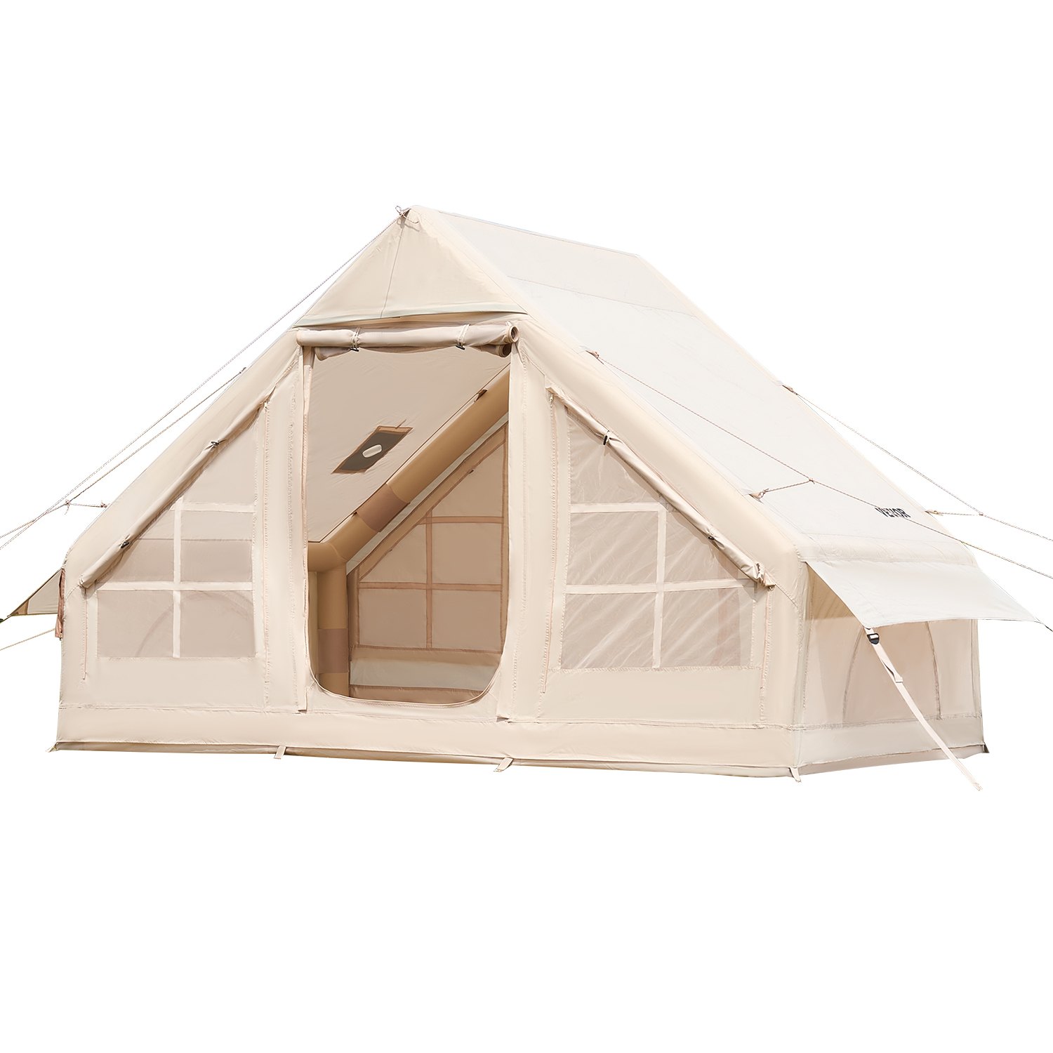 Tiendas inflables VEVOR para acampar, tienda inflable de fácil instalación para 3-5 personas con bomba manual, tienda glamping Oxford 300D para 4 estaciones con estufa, 2 puertas y 2 ventanas de malla, bolsa de almacenamiento incluida para transportarla fácilmente.