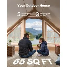 Tiendas inflables VEVOR para acampar, de 3 a 5 personas, fáciles de instalar, con bomba manual, tienda glamping Oxford 300D para 4 estaciones con toldo, horno, 2 puertas y 2 ventanas de malla (bolsa de almacenamiento incluida).