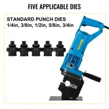 Perforadora hidráulica VEVOR de corte grueso de 1/4", herramienta perforadora hidráulica eléctrica con juego de 5 troqueles, perforadora hidráulica de metal con interruptor manual de retorno de aceite, máquina perforadora hidráulica de 900 W