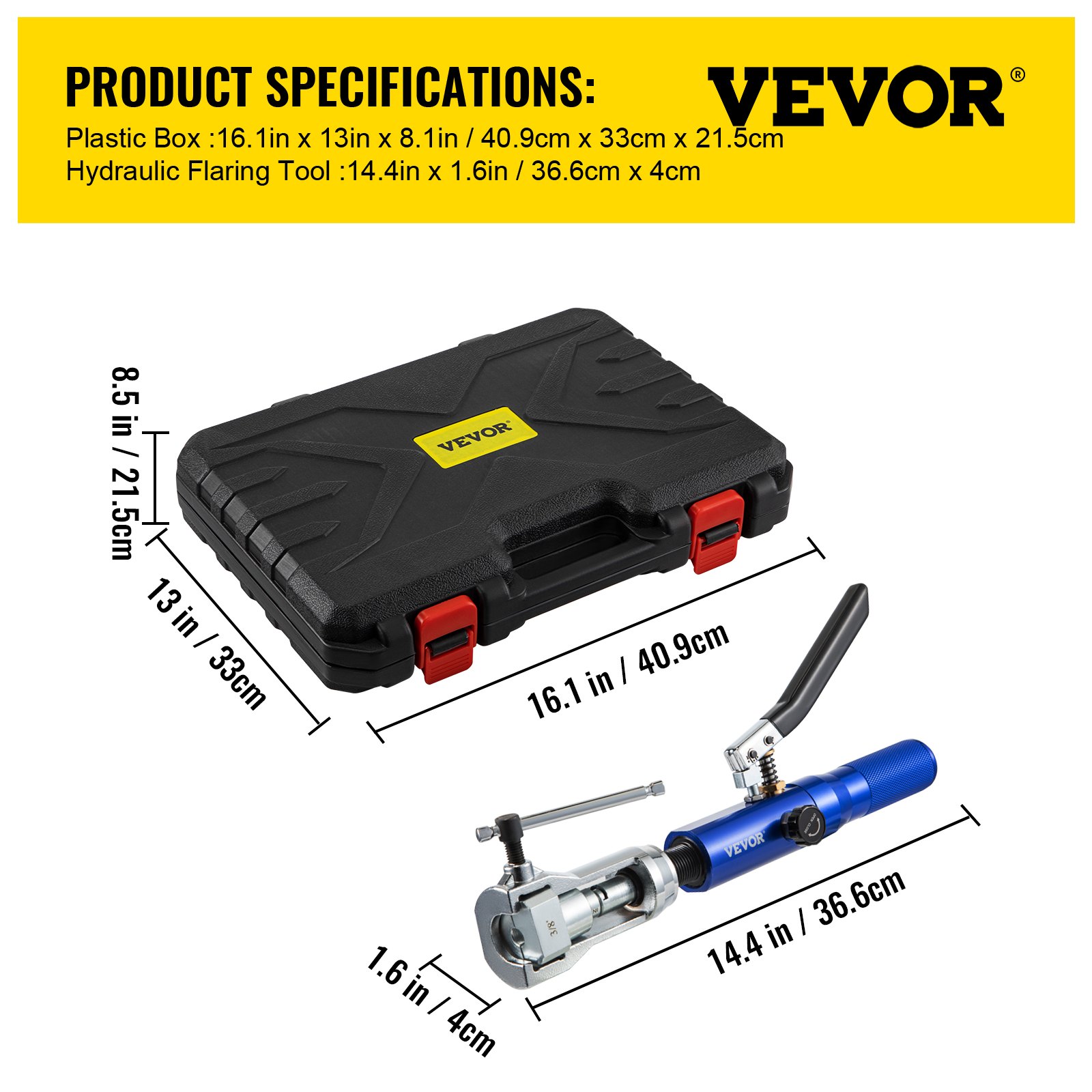 Kit de herramientas de abocardado hidráulico VEVOR, herramienta de abocardado doble de 45°, herramientas de abocinado de frenos para reparación de frenos para 1/4" -3/8", herramienta de abocardado de frenos con cortador de tubos y desbarbador, herramientas de abocardado de tubos para líneas de cobre