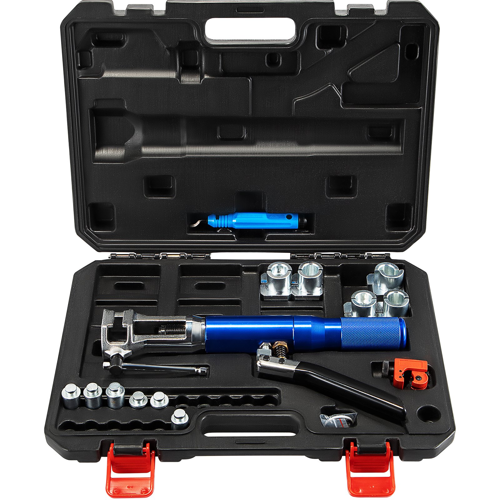 Kit de herramientas de abocardado hidráulico VEVOR, herramienta de abocardado doble de 45°, herramientas de abocinado de frenos para reparación de frenos para 1/4" -3/8", herramienta de abocardado de frenos con cortador de tubos y desbarbador, herramientas de abocardado de tubos para líneas de cobre