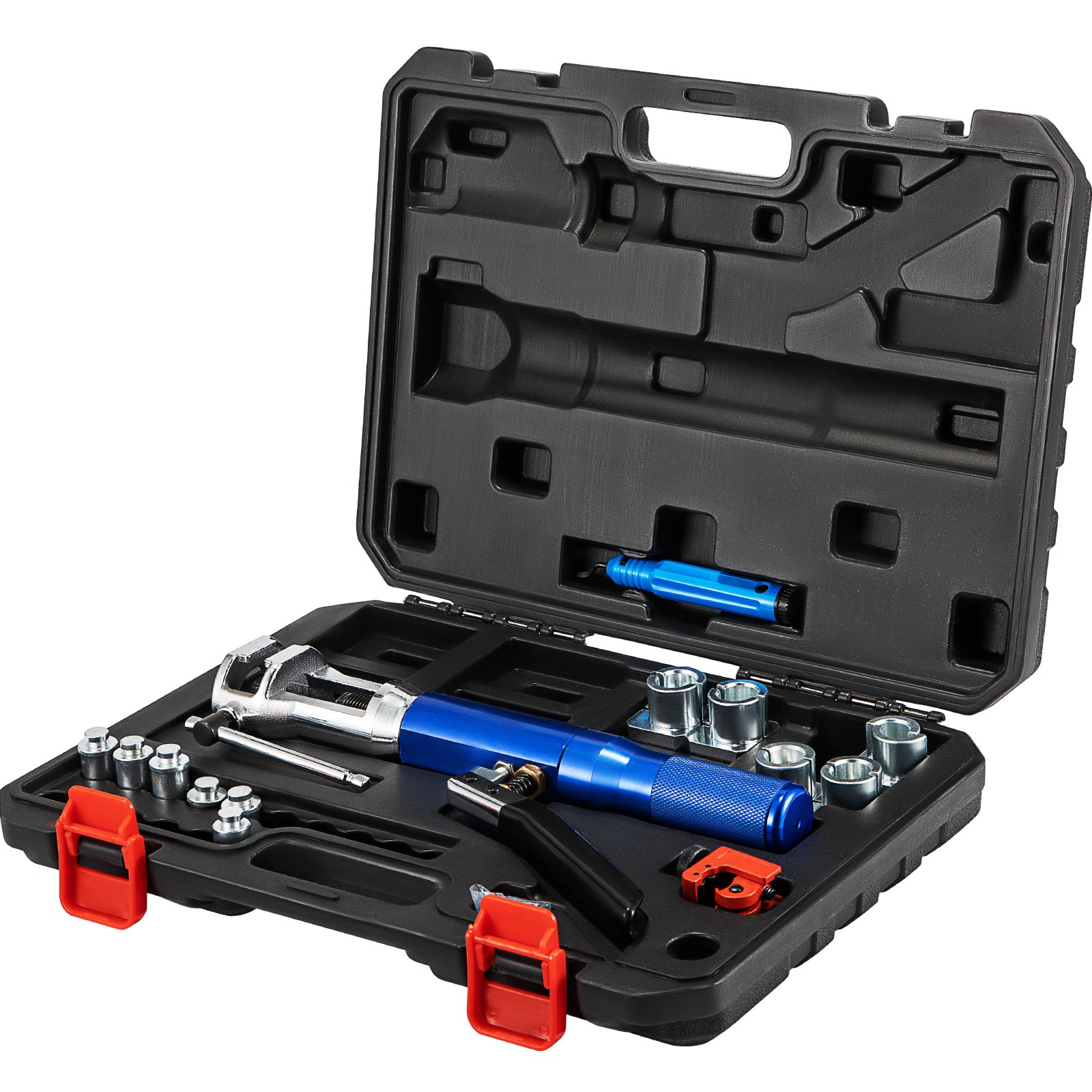 Kit de herramientas de abocardado hidráulico VEVOR, herramienta de abocardado doble de 45°, herramientas de abocinado de frenos para reparación de frenos para 1/4" -3/8", herramienta de abocardado de frenos con cortador de tubos y desbarbador, herramientas de abocardado de tubos para líneas de cobre