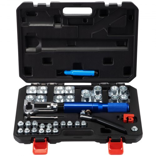 Kit de abocardador hidráulico VEVOR, abocardador doble de 45°, reparación de frenos de 3/16" a 1/2", abocardador de frenos con cortador de tubos y desbarbador, 32 piezas para tuberías de cobre