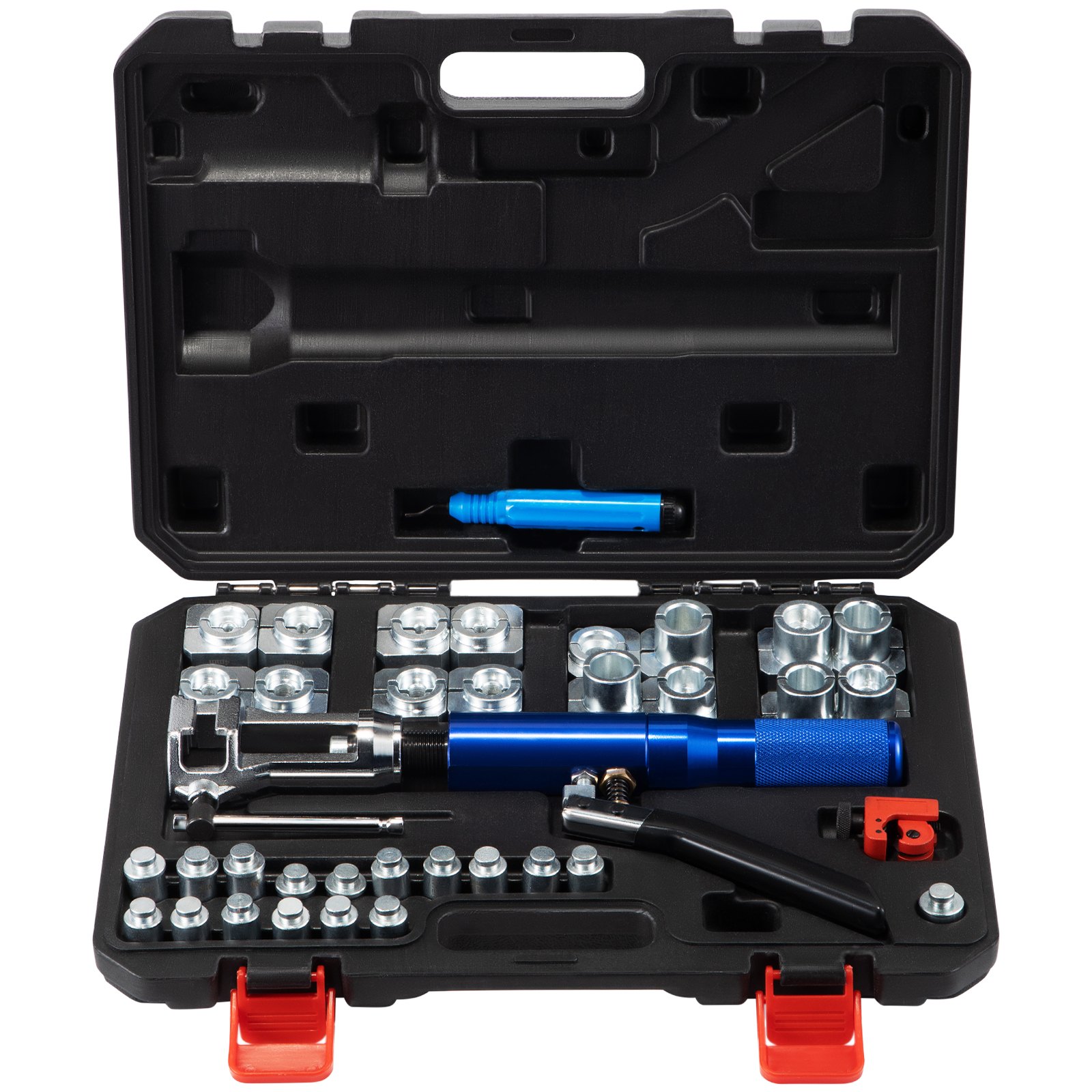 Kit de abocardador hidráulico VEVOR, abocardador doble de 45°, reparación de frenos de 3/16" a 1/2", abocardador de frenos con cortador de tubos y desbarbador, 32 piezas para tuberías de cobre