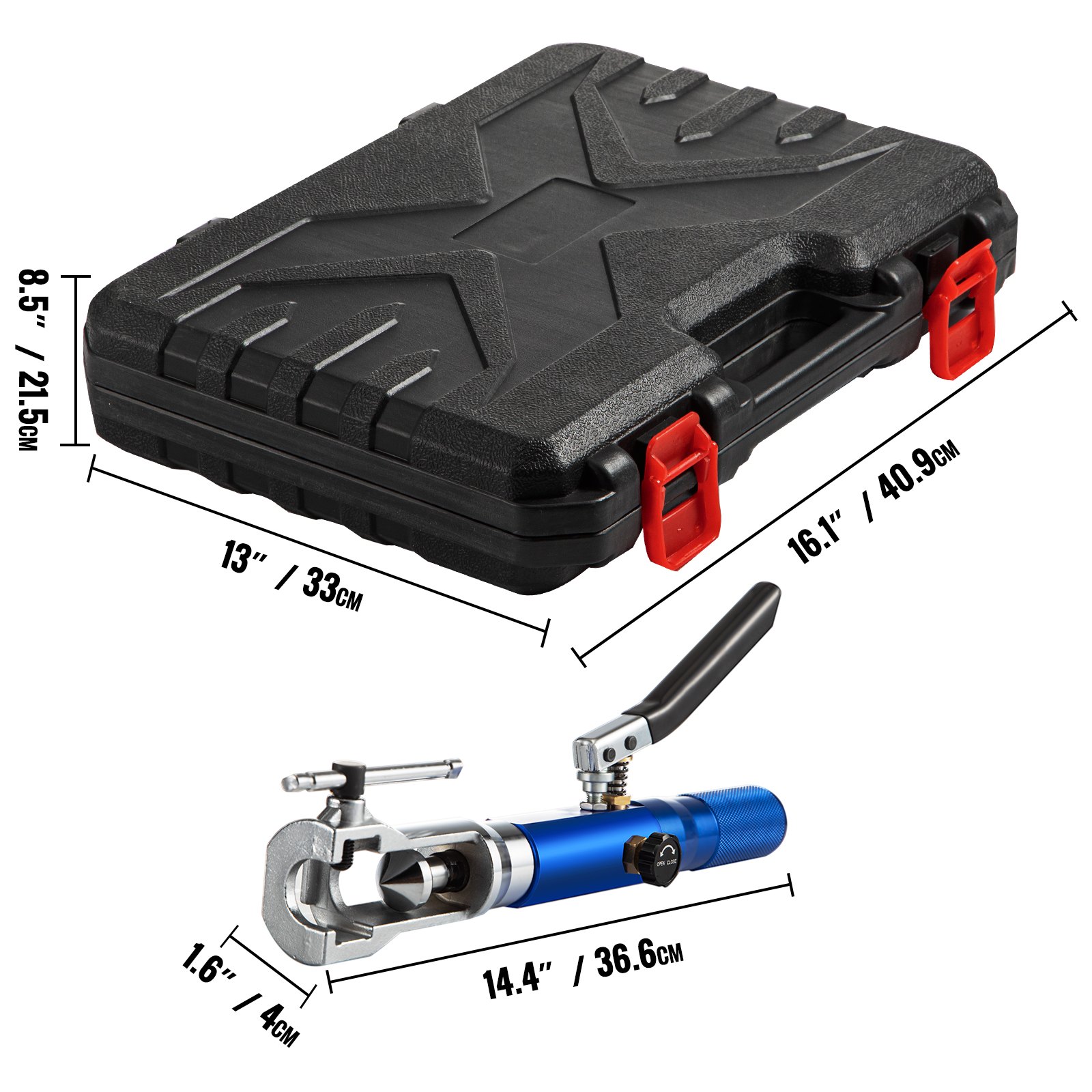 Kit de herramientas de abocardado hidráulico VEVOR con cortador de tubos Kit de herramientas de abocardado Desbarbador Línea de combustible 8PCS Kit de herramientas de abocardado de adaptador de cambio para 3/16 a 7/8 pulgadas