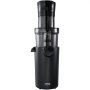 Exprimidor masticador VEVOR, diseño vertical negro, recipiente para jugo transparente, elegante y moderno.