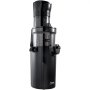 Elegante exprimidor masticador VEVOR en color negro con recipiente para jugo transparente y filtro de pulpa metálico.