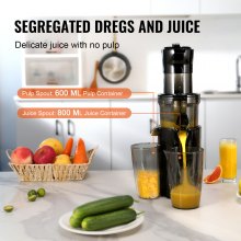 VEVOR Exprimidor masticador, máquina exprimidora de prensa en frío, exprimidor lento con conducto de alimentación grande de 2,6 pulgadas, extractor de jugo con alto rendimiento de jugo, fácil de limpiar con cepillo, para frutas y verduras con alto contenido de nutrientes