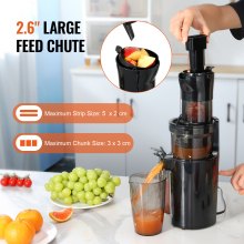 VEVOR Exprimidor masticador, máquina exprimidora de prensa en frío, exprimidor lento con conducto de alimentación grande de 2,6 pulgadas, extractor de jugo con alto rendimiento de jugo, fácil de limpiar con cepillo, para frutas y verduras con alto contenido de nutrientes