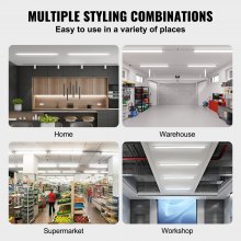 VEVOR Paquete de 10 luces LED para tienda, 4 pies, 40 W conectables, luces de techo de 5000 LM, cables de alimentación de 59 pulgadas con interruptor de encendido/apagado, cables conectores de 48 pulgadas, para garaje, almacén, hogar, taller y oficina