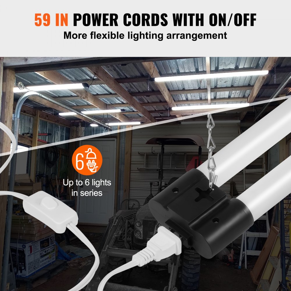 VEVOR - Pack de 10 luces LED para taller, 1,2 m, 40 W, conectables, 4500 LM, para montaje en superficie y colgante, luces de techo, cables de alimentación de 140 cm con interruptor de encendido/apagado, para garaje, almacén, casa, taller y oficina