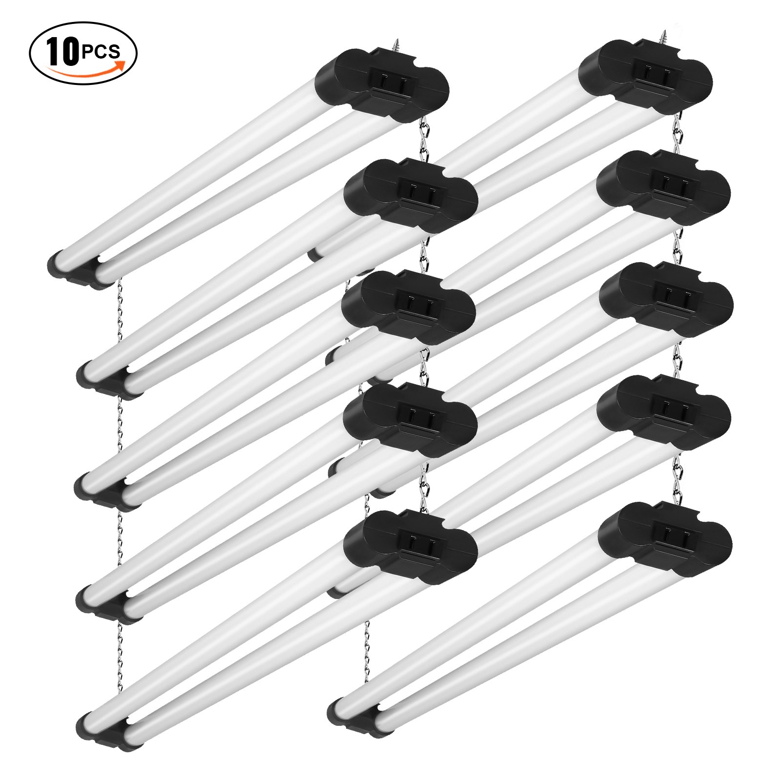 VEVOR - Pack de 10 luces LED para taller, 1,2 m, 40 W, conectables, 4500 LM, para montaje en superficie y colgante, luces de techo, cables de alimentación de 140 cm con interruptor de encendido/apagado, para garaje, almacén, casa, taller y oficina