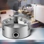 Mandril de torno VEVOR en acción, asegurando la pieza de trabajo en la máquina CNC con precisión.