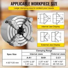 Portabrocas de torno VEVOR K72-125 de 5 pulgadas y 4 mordazas, portabrocas de torno de mordaza Reversible independiente, accesorios de máquina de torneado de portabrocas de torno de Metal, para máquina de tornos