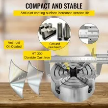 Portabrocas de torno VEVOR K72-125 de 5 pulgadas y 4 mordazas, portabrocas de torno de mordaza Reversible independiente, accesorios de máquina de torneado de portabrocas de torno de Metal, para máquina de tornos
