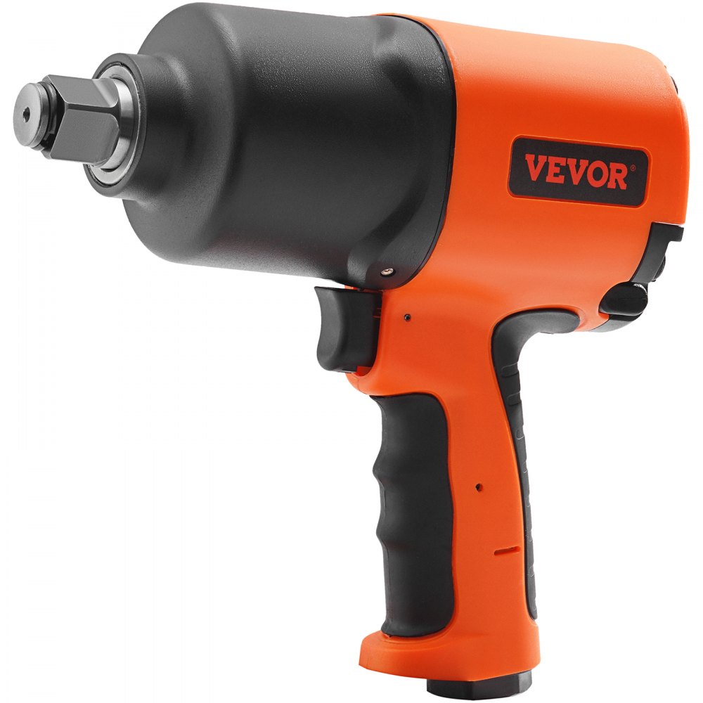 Llave de impacto neumática VEVOR naranja y negra con agarre ergonómico y cabezal de metal resistente.