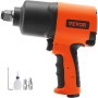 Llave de impacto neumática VEVOR naranja y negra con accesorios, que incluyen botella de aceite, accesorios y llave hexagonal.