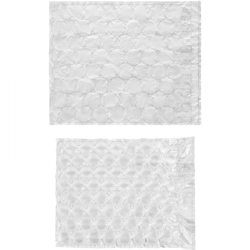 Láminas de película de colchón de aire VEVOR transparentes en formas rectangulares dispuestas verticalmente.