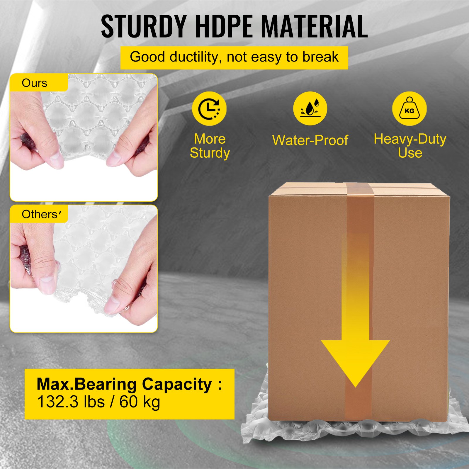 Película de colchón de aire VEVOR, material HDPE resistente, capacidad máxima de carga 132,3 libras.