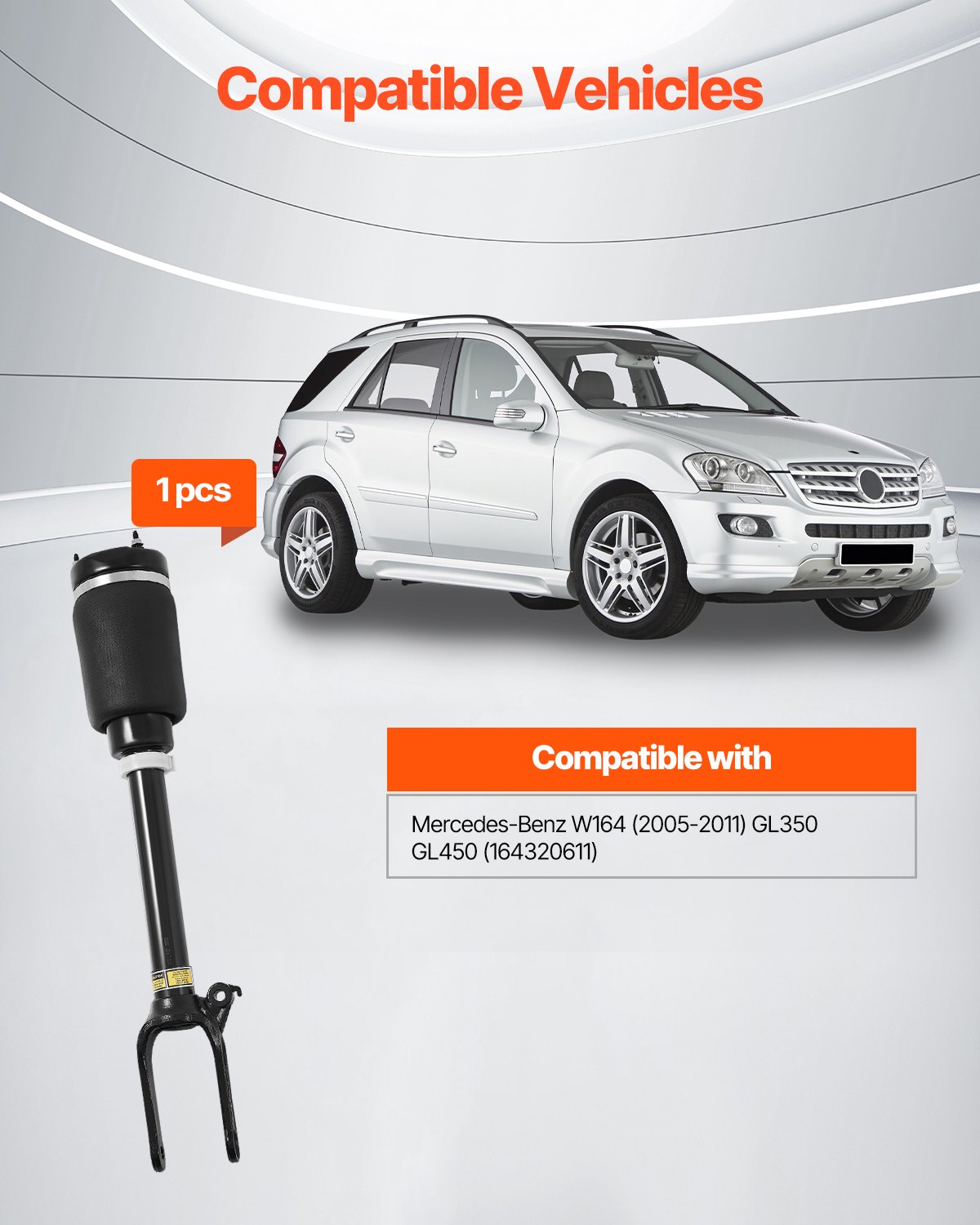 Amortiguadores delanteros VEVOR para suspensión neumática, compatibles con Mercedes Benz W164 delanteros sin ADS (2005-2011) GL350 GL450, reemplazo para 1643204513 1643206113 1643204313 1643204413 1643204613
