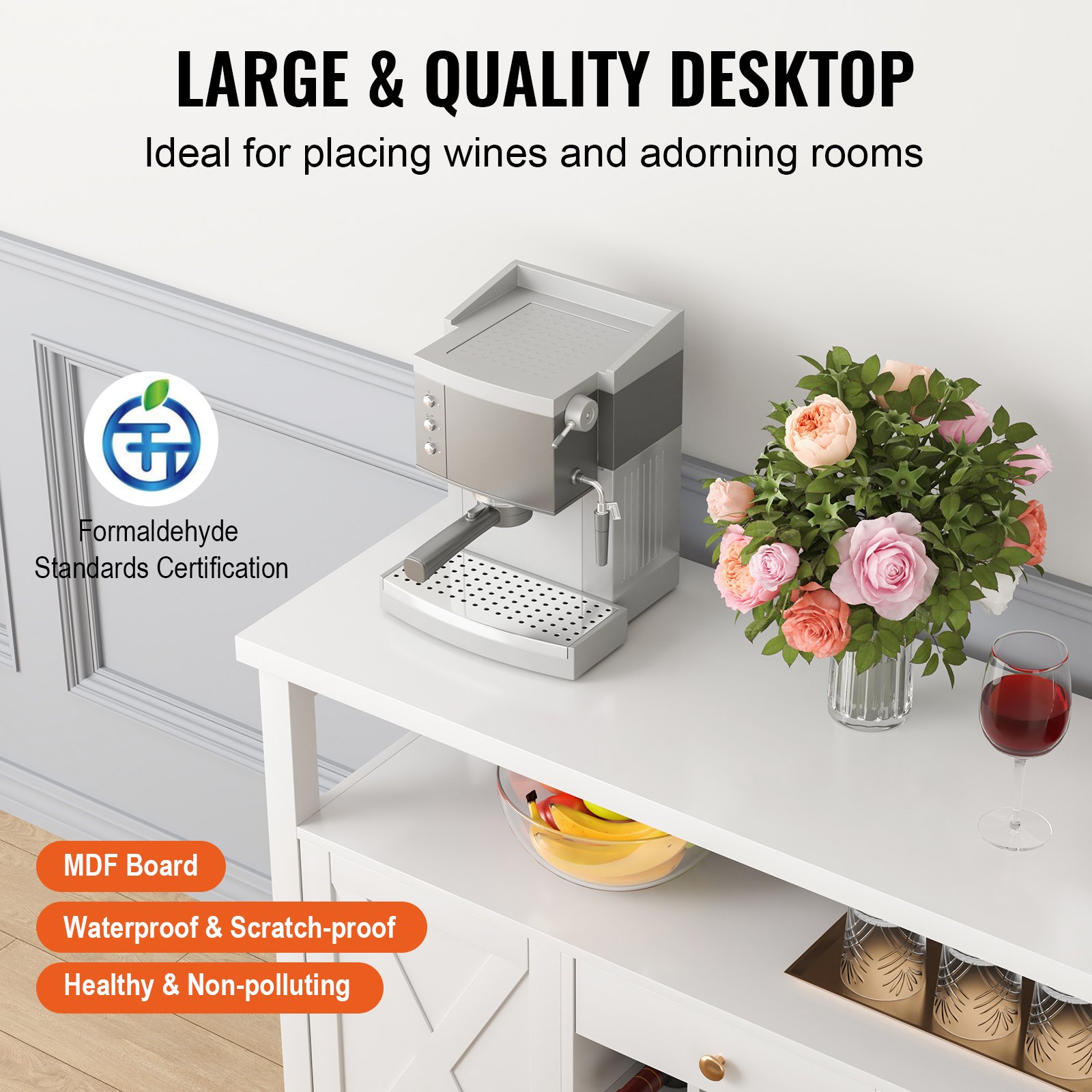 VEVOR Gabinete de bar industrial de 55 pulgadas, mesa de vino para licor y copas, gabinete de buffet aparador con estante para vino, gabinete de barra de café de madera de granja independiente para sala de estar, barra de hogar y cocina