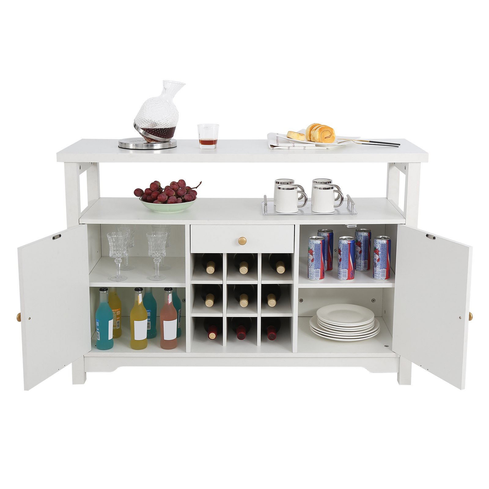 VEVOR Gabinete de bar industrial de 55 pulgadas, mesa de vino para licor y copas, gabinete de buffet aparador con estante para vino, gabinete de barra de café de madera de granja independiente para sala de estar, barra de hogar y cocina