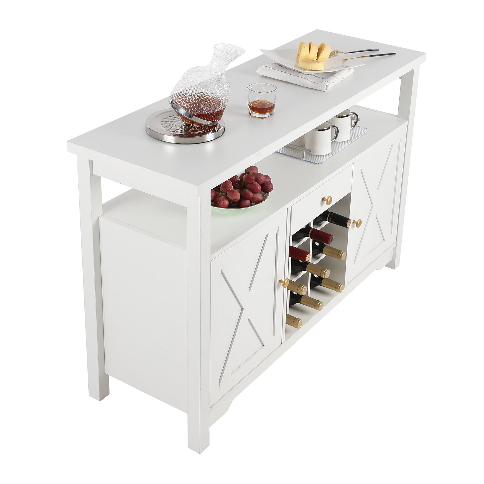 VEVOR Gabinete de bar industrial de 55 pulgadas, mesa de vino para licor y copas, gabinete de buffet aparador con estante para vino, gabinete de barra de café de madera de granja independiente para sala de estar, barra de hogar y cocina