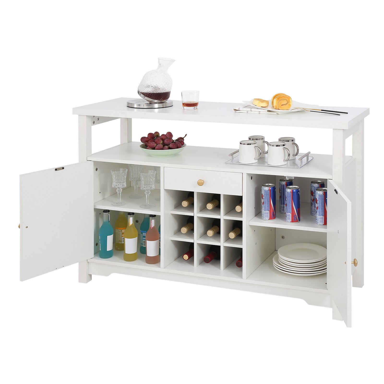VEVOR Gabinete de bar industrial de 55 pulgadas, mesa de vino para licor y copas, gabinete de buffet aparador con estante para vino, gabinete de barra de café de madera de granja independiente para sala de estar, barra de hogar y cocina