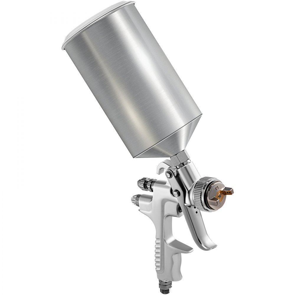 Pistola pulverizadora de aire VEVOR HVLP, pulverizador profesional de alimentación por gravedad para plantas automotrices, boquillas de acero inoxidable de 1,3 mm/1,7 mm, vaso de cobre de 1000 cc con adaptador MPS y regulador de aire para imprimación, capa transparente y superior, y retoques.
